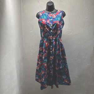 Vintage Hawaiian Flowers 50s Rockabilly Floral Rock Dress Retro Size 6 Small